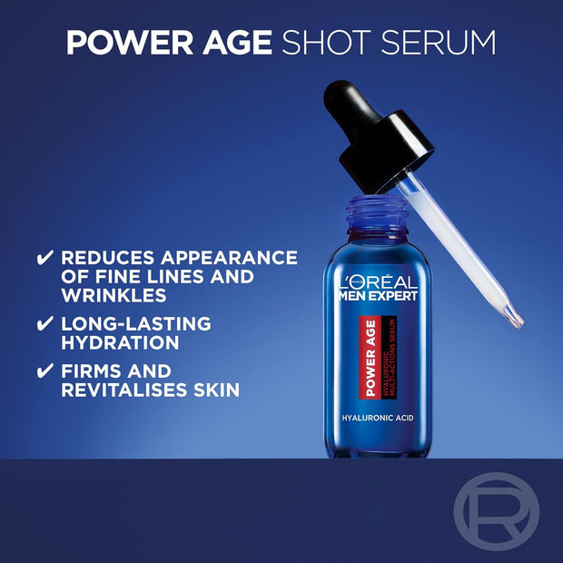 L'Oréal Men'S Serum, Hyaluronic Acid Serum for Ageing, Dry & Dull Skin, Men Expert Power Age, 30Ml