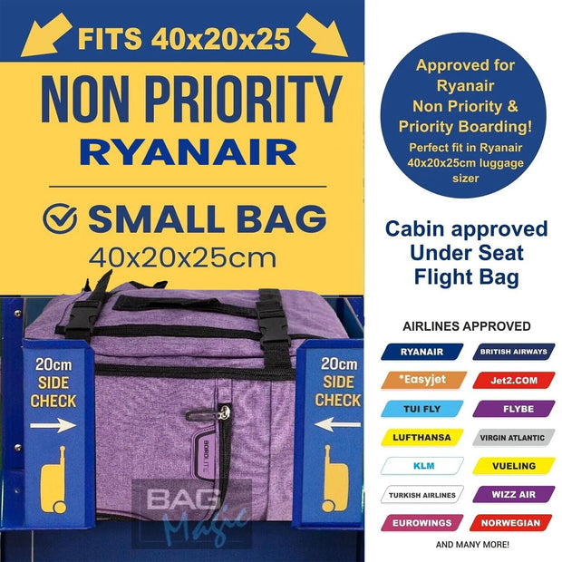 RYANAIR 40X20X25Cm EASYJET Underseat Cabin Approved Backpack Rucksack Travel Bag