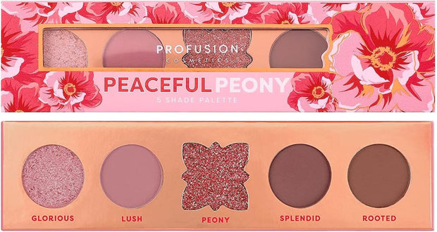 Profusion Cosmetics Blooming Hues 5 Shade Eyeshadow Palette, Multi Finish Floral Inspired Shades Ideal for Day-To-Night Looks, PEACEFUL PEONY