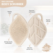 Silicone Body Scrubber, Gentle Exfoliating Body Scrubber for Sensitive Skin, Leaf Shaped Silicone Shower Scrubber for Body with Lathering Bristles, Silicone Loofah Body Brush, Oatmeal