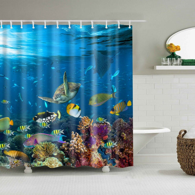 New Waterproof Polyester Fabric Bathroom Shower Curtain Sheer Panel 12 Hooks