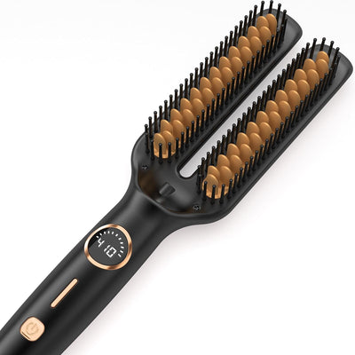 Hair Straightener Brush, 2 in 1 Ionic Hair Straightener Brush Hot Comb, 5 Temps, Ceramic Straightener Comb Fast Heating for Home Salon, Double Heating Plate & Dual Voltage