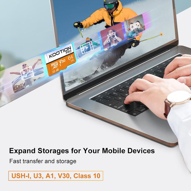 KOOTION 64 GB Micro SD Card, 4K Camera Pro, UHD Video for Gopro, Action Camera, Drone, Smartphone, R/W up to 90/35 Mb/S Microsdxc Memory Card UHS-I U3 A1 V30
