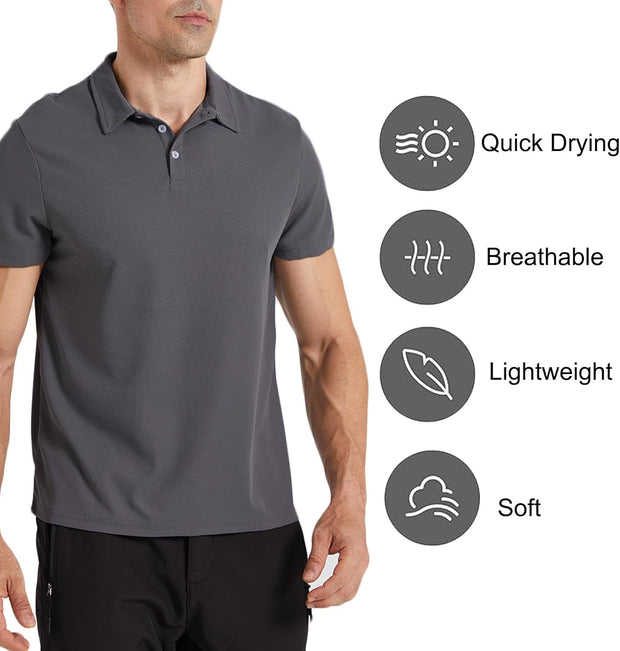 Mens Polo Shirts Waffle Golf Short Sleeve Tops Lightweight Golf Casual Collared Tops Breathable Classic Work Shirts