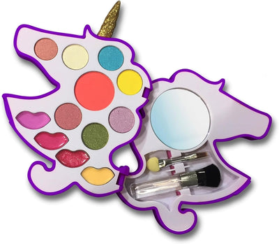 Unicorn Love Make-Up Set for Little Princesses - Complete Set with Eye Shadows, Blush, Lip Gloss, 2 Brushes, and a Mirror