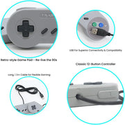 TRIXES Pack of 2 Wired USB Controllers - Compatible with SNES Emulators - Retro Gaming Joypads Gamepad - Suitable for Gaming PC, Computer, Laptop, Raspberry Pi