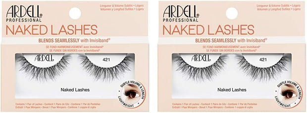 Ardell False Eyelashes Naked Lash 421 Black Natural Subtle Volume and Length Soft Lightweight Lashes Criss-Crossing Layering Brightens Eyes Invisiband Vegan-Friendly Cruelty-Free (Pack of 2)