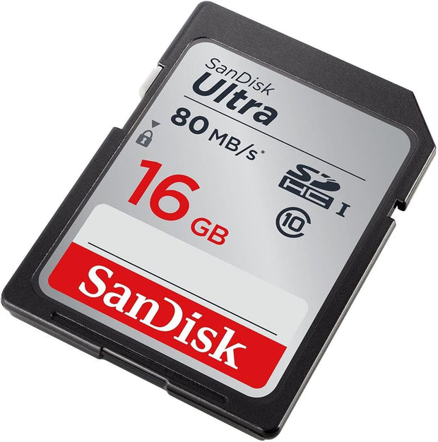 Sandisk Ultra SDHC Memory Card up to 80 Mb/S, Class 10, 16 GB, Black/Grey