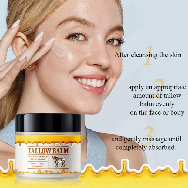 Tallow Honey Balm Face Cream,Tallow and Honey Balm Moisturiser Face Women,Natural Moisturizes Honey Tallow Balm for Cracked Skin,Moisturiser for Dry Skin,Face & Body Tallow Honey Body Lotion