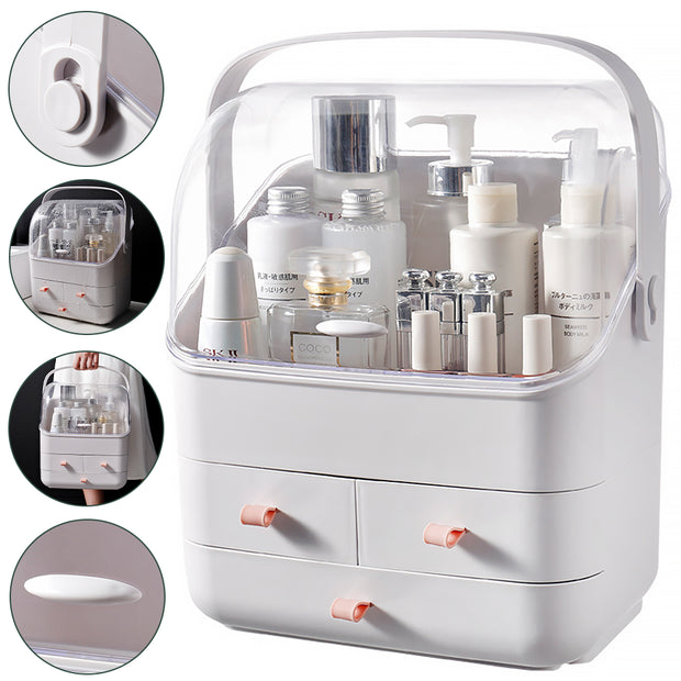 Xlarge Cosmetic Skincare Organiser Tabletop Make-Up Storage Case 2 Drawers Box