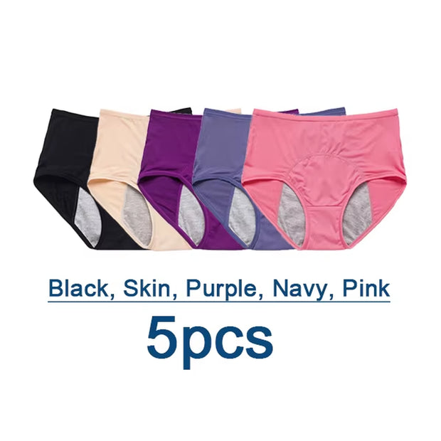 5Pcs/Set Leak Proof Menstrual Panties Women Period Underwear Sexy Pants Physiological Underwear plus Size Waterproof Briefs&Gift