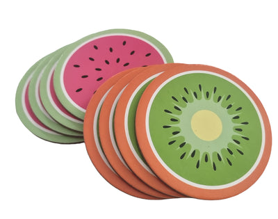 4 X Melon Coasters Kitchen Drinks Cork Party Coaster Green or Red Summer Melons