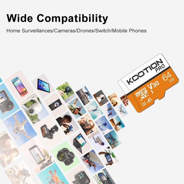 KOOTION 64 GB Micro SD Card, 4K Camera Pro, UHD Video for Gopro, Action Camera, Drone, Smartphone, R/W up to 90/35 Mb/S Microsdxc Memory Card UHS-I U3 A1 V30