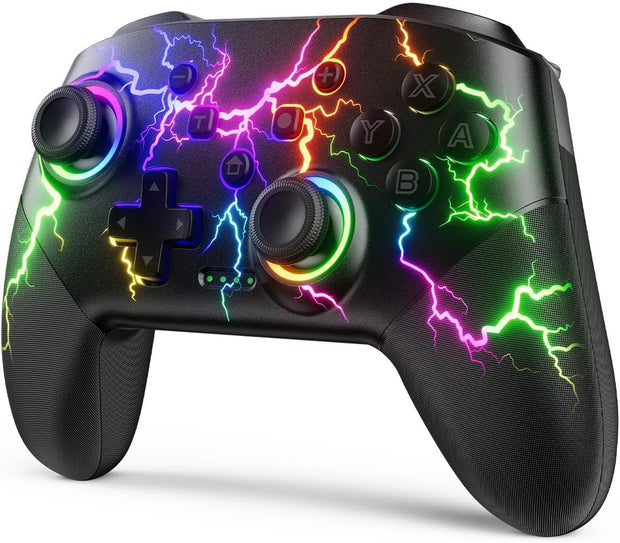 VOYEE Switch Controller Compatible with Switch/Lite/Oled/Pc Windows, RGB Lightning Programmable 1000Mah Wireless Pro Controller with One Key Pairing Wake up Vibration Turbo
