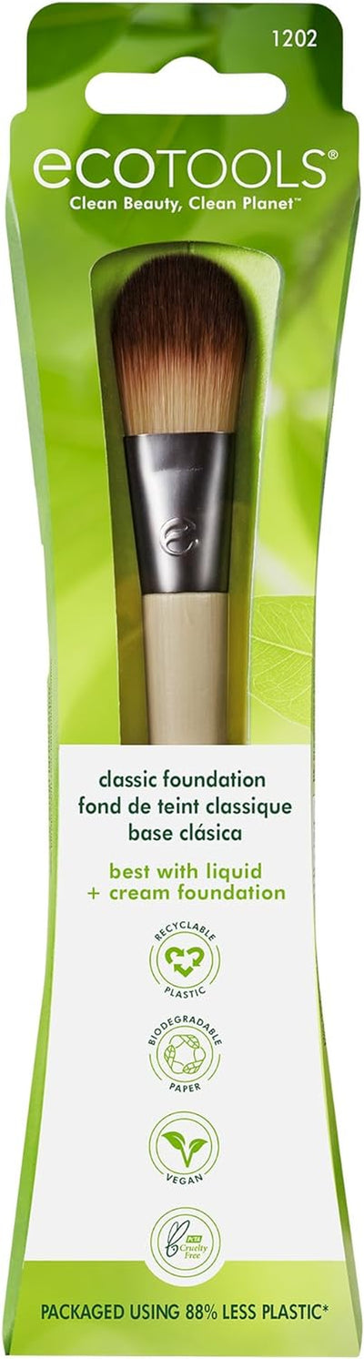 Classic Foundation Face Brush, for Liquid, & Cream Foundation, Flat Foundation Brush for Natural Makeup, Buildable Coverage, Synthetic Bristles, Vegan & Cruelty- Free