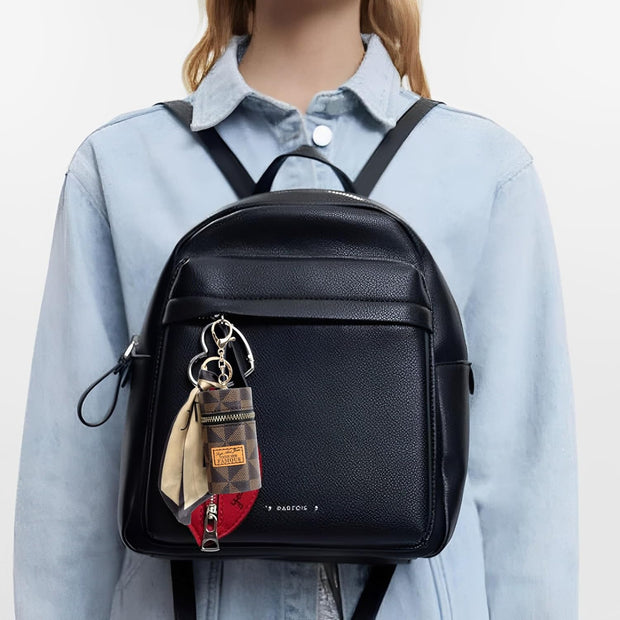 Adorila Mini Leather Lip Gloss Case, Travel Lipstick Bag with Keychain, Brown