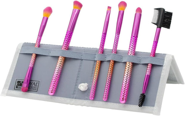 Royal & Langnickel Travel Size Prismatic Beautiful Eyes 7Pc Makeup Brush Set with Pouch, Includes -Angle Shader, Crease Smudger, Eye Shader, Smoky Eye, Brow Liner and Lash Comb, Prismatic Ombre