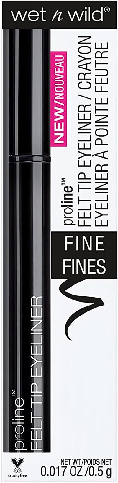 Wet 'N' Wild, Proline Felt Tip Eyeliner, Fine Felt Tip Eyeliner, Makeup for Eyes, Extreme Control during Application, Pigmented and Fluid Formula, Black