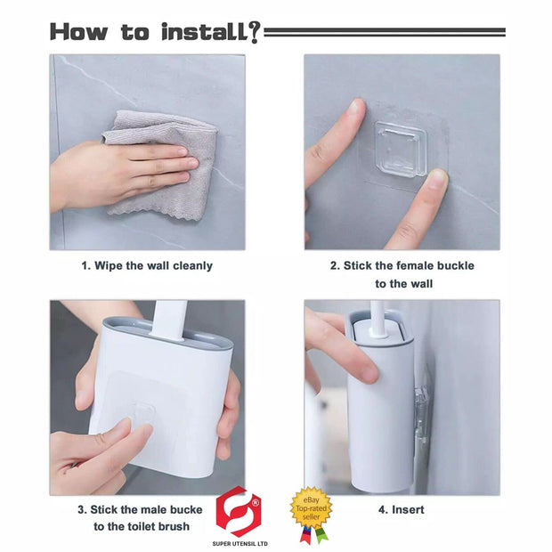 Toilet Brush & Toilet Brush Holdersilicone Soft TPR Cleaning Brush Full Set 2PK