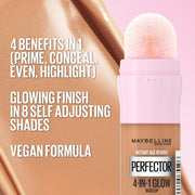 Maybelline New York Instant anti Age Rewind Perfector, 4-In-1 Glow Primer, Concealer, Highlighter, Self-Adjusting Shades, Evens Skin Tone with a Glow Finish, Shade:01 Light