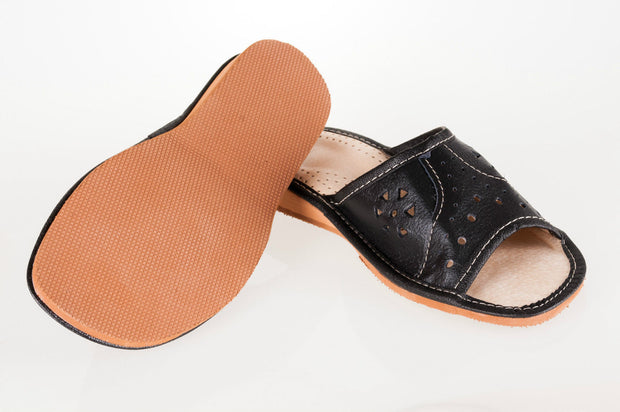 Lady'S Women Flip Flop Leather Slippers Orthopedic Insole Shoes Sandals Black