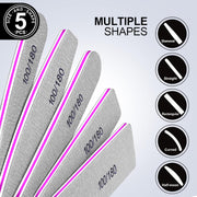 FANDAMEI 10 Pcs Nail File Set, 5 Shapes Nail Files for Acrylic and Gel Nails, 100/180 Grit Emery Boards for Nails, Nail File and Buffer Set
