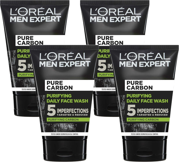 L'Oreal Paris Men Expert Face Wash Pure Charcoal, Glycerin, and Salicylic Acid - Blackhead Cleanser for Men, 100 Ml (Pack of 1)