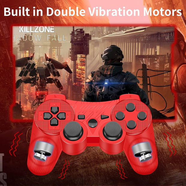 Supohero Game Controller Compatible for Play3, Play 3 Wireless Remote Game Controller with Dual Vibration,6-Axis Gyro and Charging Cable (Red)