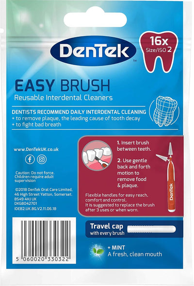 Easy Brush Interdental Brushes, Iso2/0.5Mm for Removing Food and Plaque between Teeth, (Color May Vary ) , 16 Count ( Pack of 1),