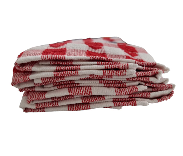 Heart Tea Towels X 2 Red Hearts Shaped Cotton Kitchen Super Absorbent Cloths