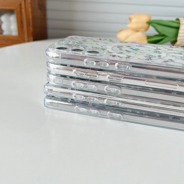Magnetic Magsafe Case for Samsung S23 FE S22 S24 Ultra Clear Floral Soft Cover