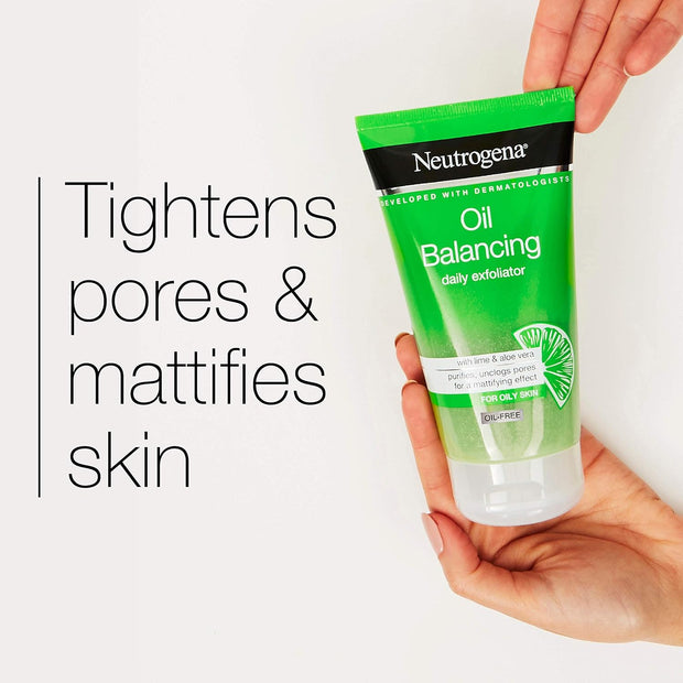 Neutrogena Oil Balancing Face Scrub (1X 150Ml), Purifying and Mattifying Daily Exfoliator with Lime and Aloe Vera, Oil-Free Face Scrub Developed to Rebalance Oily Skin