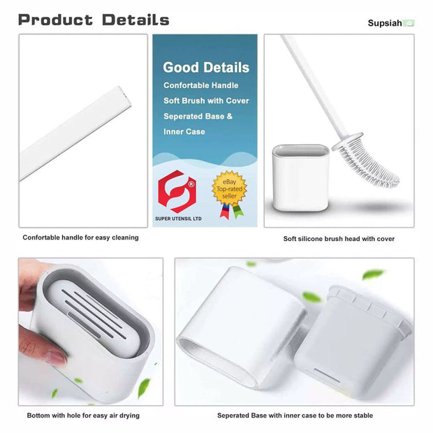 Toilet Brush & Toilet Brush Holdersilicone Soft TPR Cleaning Brush Full Set 2PK