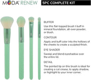 Royal & Langnickel Full Size Renew 5Pc Complete Makeup Brush Kit with Pouch Includes, Buffer, Contour, Shader, and Detail Brushes, Mint Green, BMR-CK5