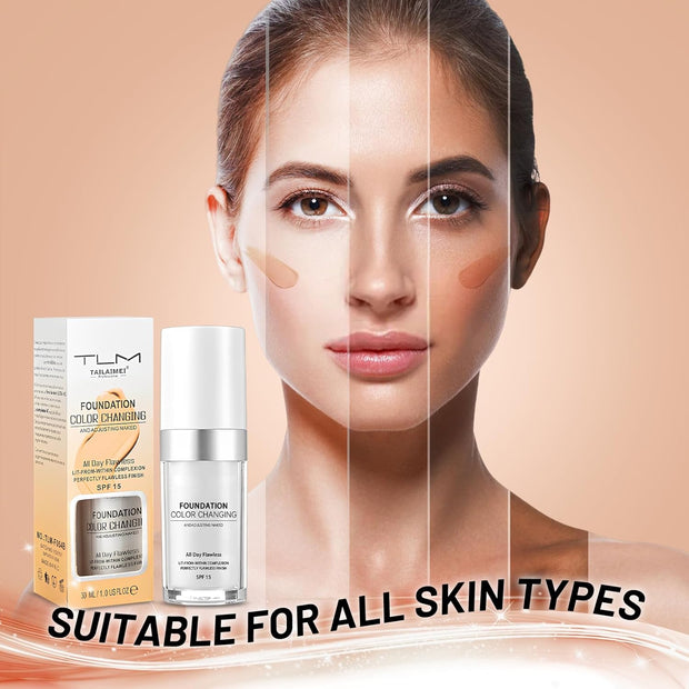 2 Pack TLM Colour Changing Foundation,Colour Changing Mature Skin Foundation,Tlm Foundation Colour Change Uk Mature Skin,Naturally Moisturizing Sunscreen Brighten Complexion Concealer Foundation 30Ml