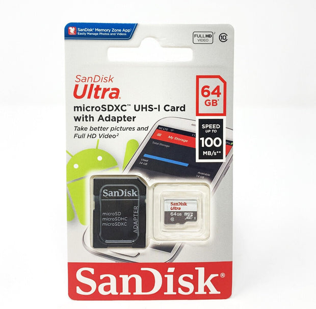 Sandisk Ultra 64 GB Microsdxc Class 10 Memory Card up to 48 Mbps - White/Grey