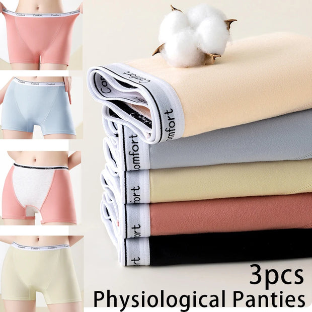 3Pcs Cotton Women'S Menstrual Panties Physiological Pants Leak Proof Underwear Ladies Period Panty High Waist Safety Briefs
