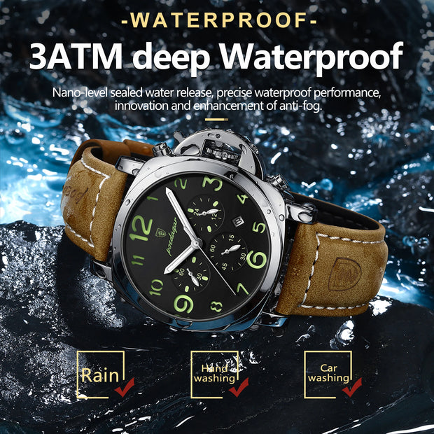 Luxury Sports Watch for Man Waterproof Luminous Date Chronograph Men Watch Leather Quartz Men'S Watches Clock Reloj+Box