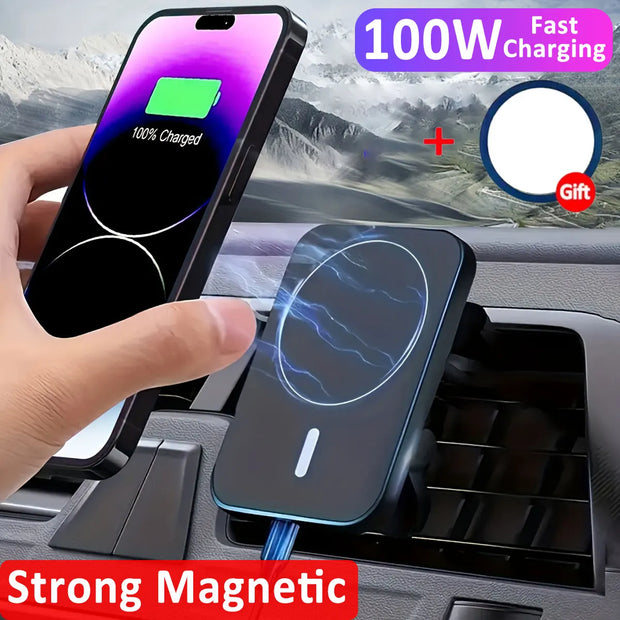 100W Fast Car Wireless Chargers Magnetic Car Air Vent Phone Holder for Iphone 13 14 15 Pro Max Samsung Macsafe Charging Station