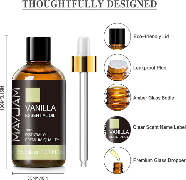 Vanilla Essential Oils 30ML, Vanilla Oil for Diffuser, Humidifier, DIY, Home, Wardrobes