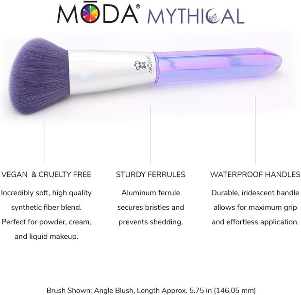 Royal & Langnickel Full Size Mythical Crystal 5Pc Makeup Brush Set with Pouch, Includes - Powder, Angle Brush, MD Shader, and Crease Brushes, Brilliant Amethyst