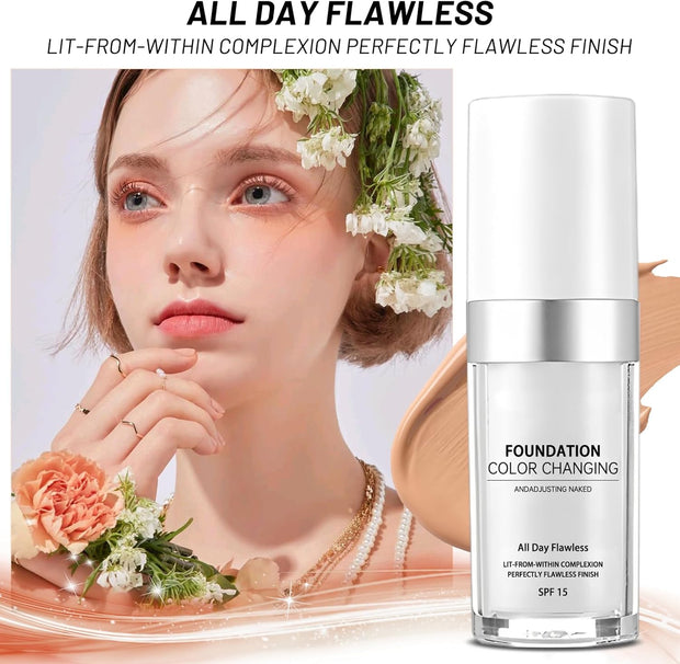 2 Pack TLM Colour Changing Foundation,Colour Changing Mature Skin Foundation,Tlm Foundation Colour Change Uk Mature Skin,Naturally Moisturizing Sunscreen Brighten Complexion Concealer Foundation 30Ml