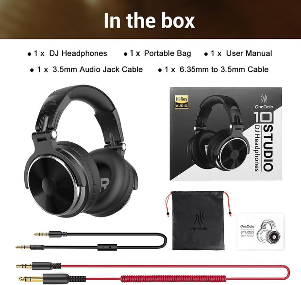 Oneodio over Ear Headphone Studio Wired Bass Headsets with 50Mm Driver, Foldable Lightweight Headphones with Shareport and Mic for DJ Recording Monitoring Mixing Podcast Guitar PC TV
