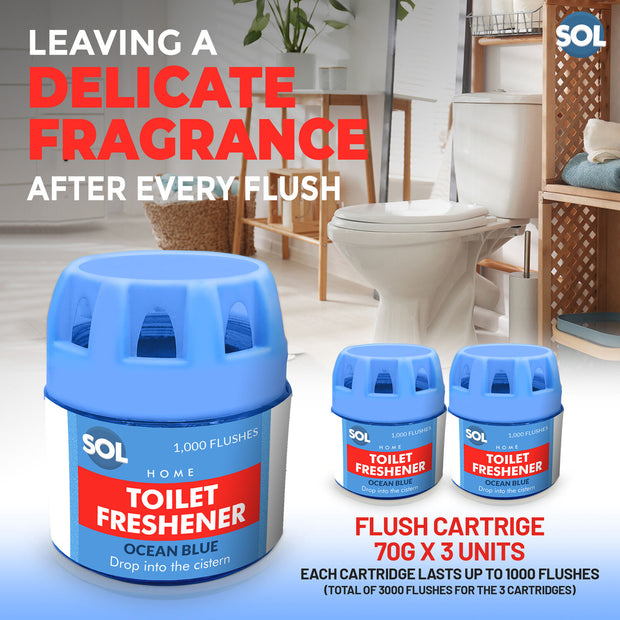 3 Toilet Bowl Freshener 1000 Flushes Ocean Blue Cistern Block Limescale Cleaner