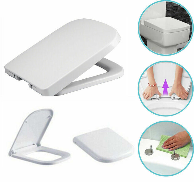 Luxury Square Toilet Seat Heavy Duty White Soft Close Top Quick Release Hinges