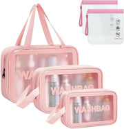 WUBAYI 5Pcs Clear Toiletry Bag, Waterproof PU Makeup Bag with Zipper Handle, Portable Airport Cosmetic Bag for Women & Men, Travel Accessories Wash Bag for Travelling & Holiday (Black)