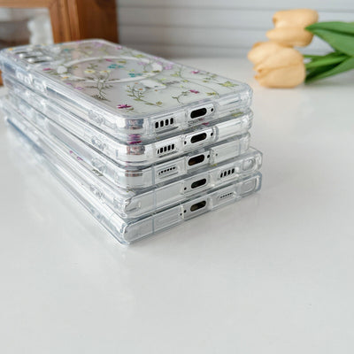Magnetic Magsafe Case for Samsung S23 FE S22 S24 Ultra Clear Floral Soft Cover