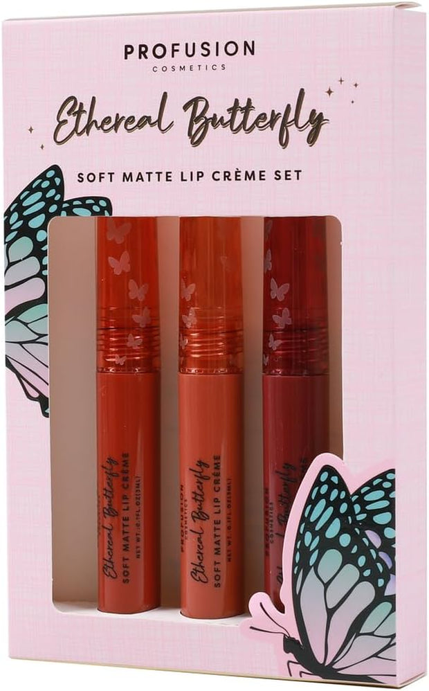 Empowered Butterfly Soft Matte Lip Creme Set Is a Versatile Beauty Essential Trio of Soft Matte Lip Cremes for Any Occasion, Providing Day to Night Elegance