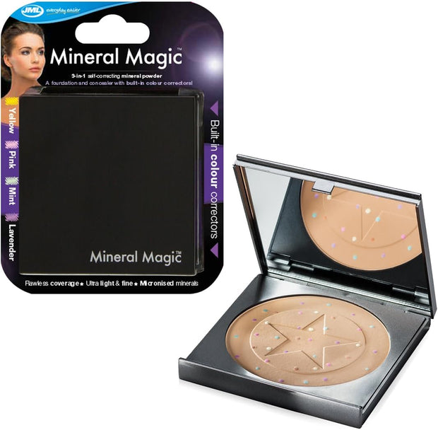 JML Mineral Magic Powder Makeup 3In1 - Pressed Face Powder Foundation That Covers, Conceals, Corrects and Matches Skin Tone, Full Coverage Make Up, Cover Fine Lines, Blemishes, Dark Circles, Original