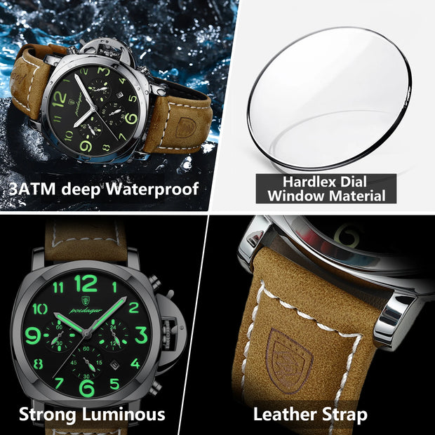 Luxury Sports Watch for Man Waterproof Luminous Date Chronograph Men Watch Leather Quartz Men'S Watches Clock Reloj+Box